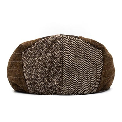 Men's Classic Patchwork Herringbone Checker Plaid Newsboy Ivy Hat Flat Cap - color: Brown, size: Large-X-Large