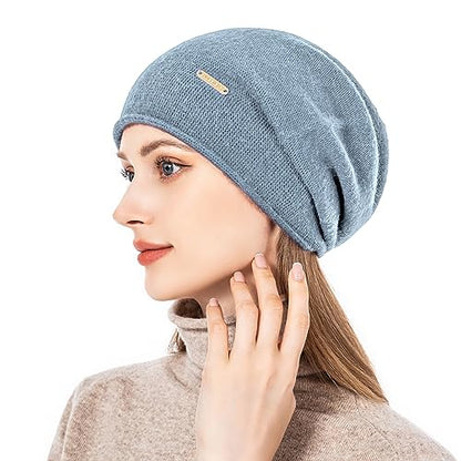 Knit Slouchy Beanie Hats for Women Cashmere Ski Cap Knitted Wool Soft Warm Winter Hat - color: A16-blue