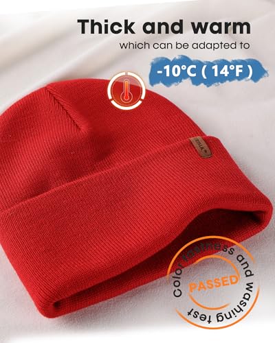 FURTALK Beanie for Men Women Cuffed Thick Knitted Winter Hat Skull Cap - color: Red