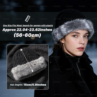 Womens Winter Knit Slouchy Beanie Hat Warm Knitted Skull Ski Cap Hats for Women Plush Edge Brimless Beanies Snow Hat - color: Mg-zzmxg25114-black