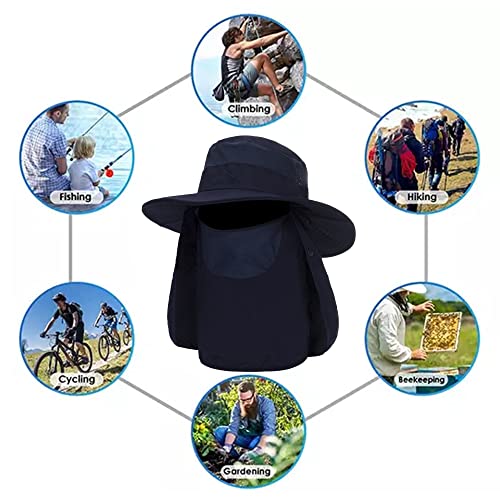 Fishing Hat for Men, Outdoor 3 in 1 Sun Hat Summer Safari Boonie Cap - color: Navy