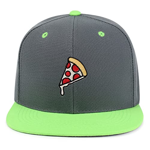 JPAK Pizza Hip-Hop Snapback Hat Embroidered Baseball Cap Foodie - color: 32. Dark Grey/Neon Green