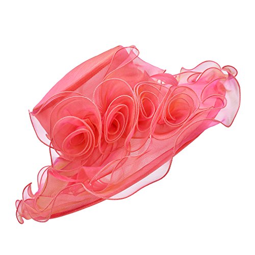 Lawliet Womens Flower Wedding Occasion Wide Brim Church Dress Sun Hat A341 - color: Fuschia With Gold, size: One Size