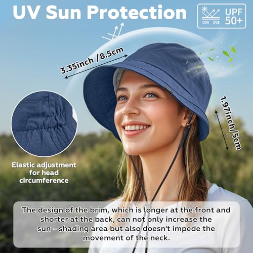 Sukeen Lightweight Bucket Hat for Women Quick-Dry Hiking Hat Packable Foldable UV Sun Hat for Outdoor Activities - color: Navy Blue, size: One Size-Large