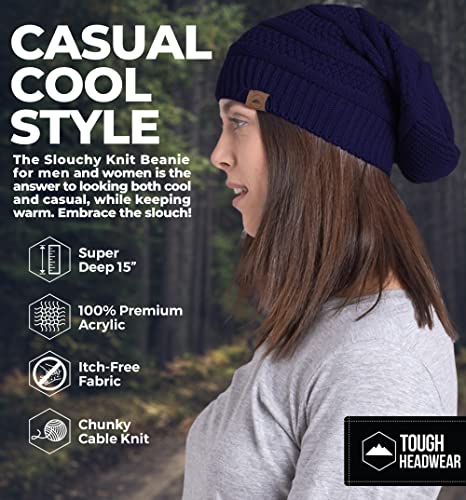 Tough Headwear Slouchy Oversized Beanie Hat - Warm Winter Hats for Women - Stretch Fit Mens Beanie - color: Navy Blue