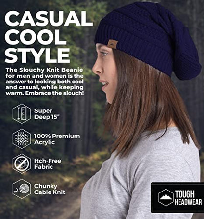 Tough Headwear Slouchy Oversized Beanie Hat - Warm Winter Hats for Women - Stretch Fit Mens Beanie - color: Navy Blue