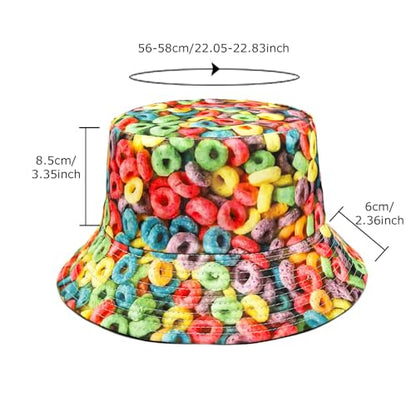Printed Bucket Hat - Reversible Packable Summer Travel Beach Sun Cap for Men Women Teens - color: Colorful Donuts