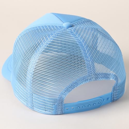 MIRMARU 5 Panels Blank Foam Front Two Tone Solid Trucker Mesh Back Baseball Cap with Adjustable Snapback Strap - color: Solid-sky Blue
