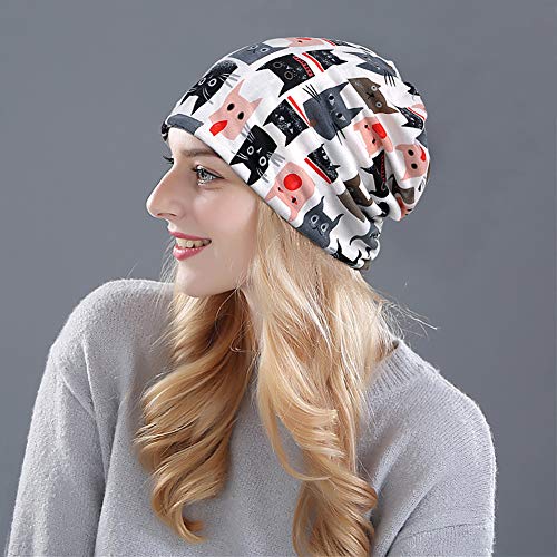 XYIYI Womens Chemo Headwear Hats Cotton Slouchy Beanie Cap Scarf - color: 2pcs Cat-f