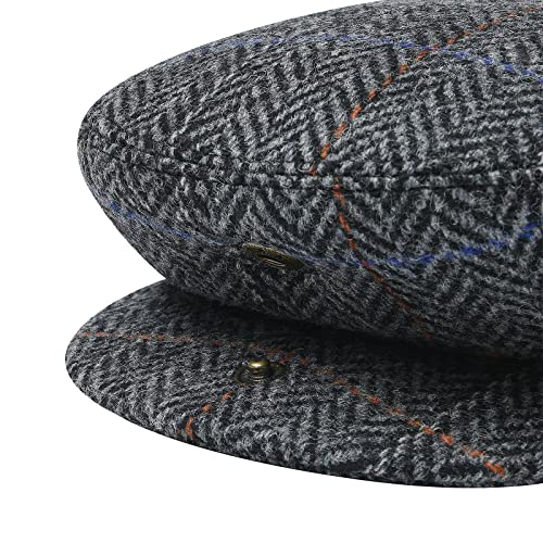 Men Wool Plaid Ivy Gatsby Newsboy Cap - color: Plaid Grey, size: 7 5/8
