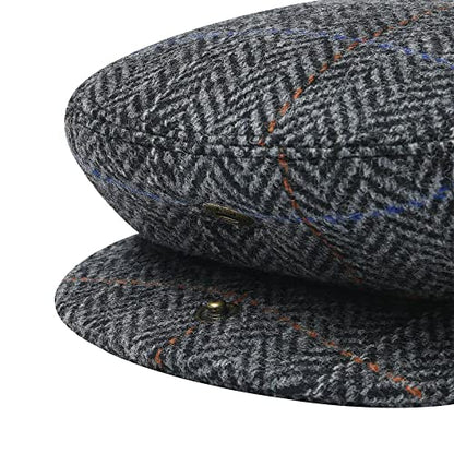 Men Wool Plaid Ivy Gatsby Newsboy Cap - color: Plaid Grey, size: 7 7/8