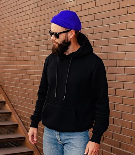 ROYBENS Swag Wool Knit Cuff Short Fisherman Beanie for Men Women Winter Hat - color: 1pcs-blue-thick Double Layer