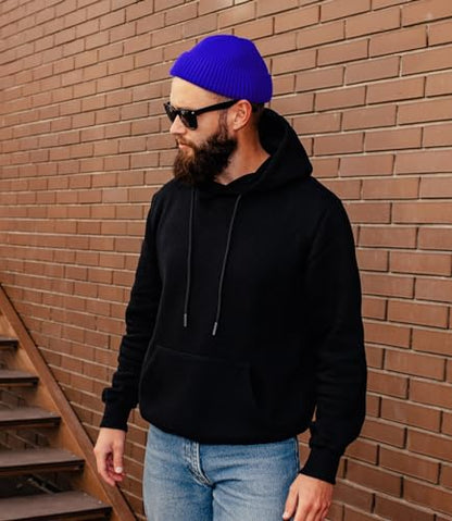 ROYBENS Swag Wool Knit Cuff Short Fisherman Beanie for Men Women Winter Hat - color: 1pcs-blue-thick Double Layer