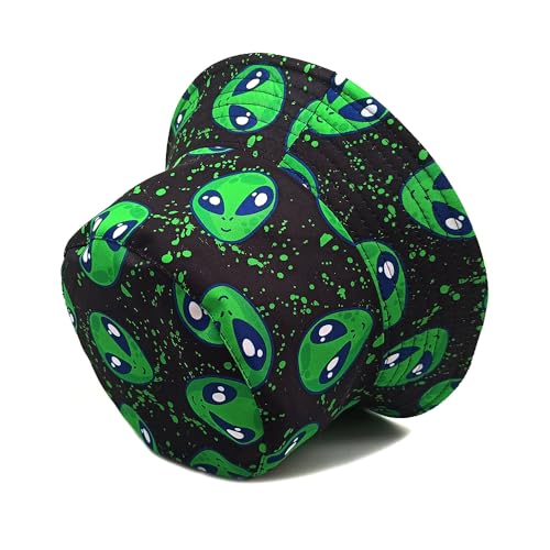 Quanhaigou Reversible Printed Bucket Hat,Summer Beach Outdoor Cap - color: Neon Green Alien