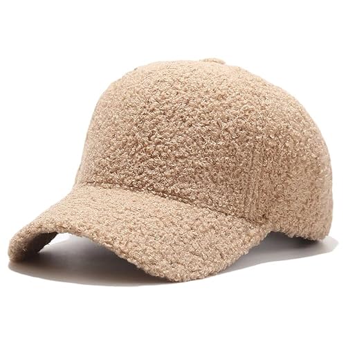 Winter Baseball Cap for Women Lamb Wool Solid Color Warm Baseball Cap for Outdoor Travel - color: A Khaki