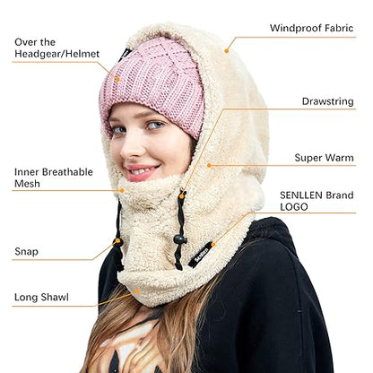 Senllen Balaclava Cold Weather Fleece Ski Mask Winter Thermal Sherpa Hood - color: Beige