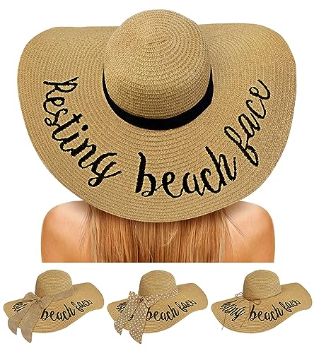 Sun Hats for Women, Summer Beach Straw Wide Brim Bucket Hat - color: Khaki(resting Beach Face), size: X-Large