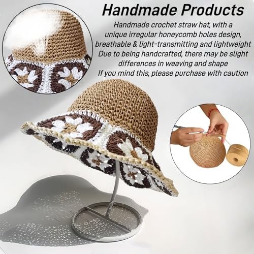 Floppy Big Beach Straw Hats for Women Foldable Summer Wide Brim Packable Sun Hat Womens Travel Straw Fedora Hat - color: Floral-4