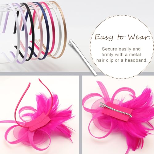 DRESHOW Fascinators Hats for Women Tulle Feather Tea Party Fascinator Hats - color: Rose Red