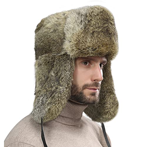 Clobeau Men's Faux Fur Trapper Hat Trooper Trapper Hat Warm Winter Hats Hunting Hats Ear Flaps Snow Ski Cycling Caps - color: Brown