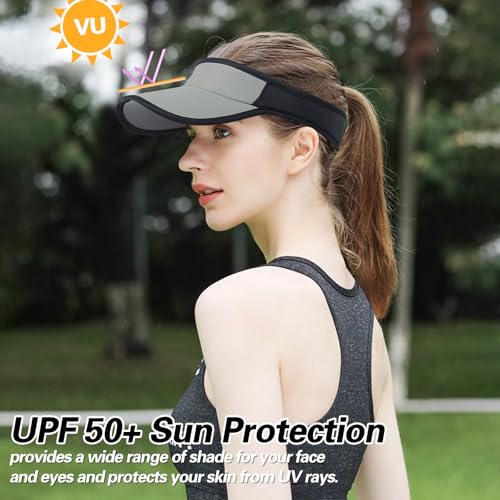 Sports Sun Visor Hat Men Women Foldable Brim Packable Running Golf Cap - color: Gray