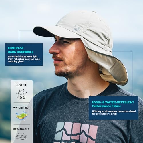TOP-EX L/XL/XXL UV50+ Waterproof Neck Flap Baseball Sun Cap - color: Beige, size: XX-Large
