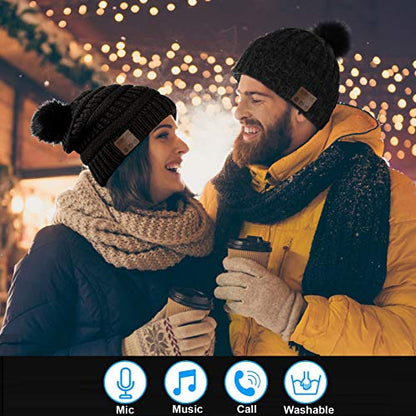 Wireless Music Beanie Women Beanie Girls Hat Over Ear Headset Sports Stereo Headphone with Microphone Speaker Womens Beanie - color: Dim Black