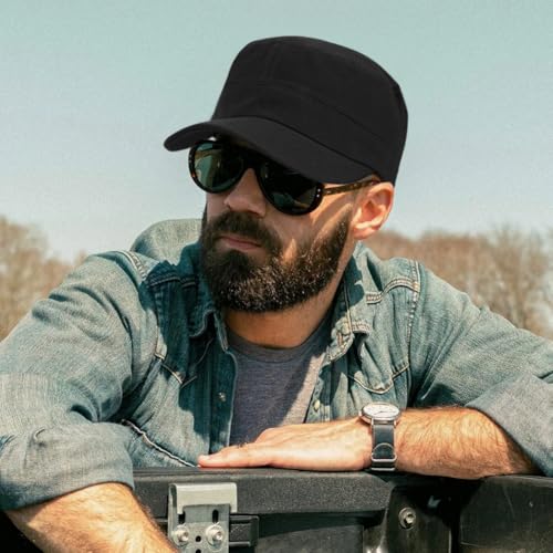 Unisex Basic Cadet Army Caps Everyday Military Style Hat - color: Black