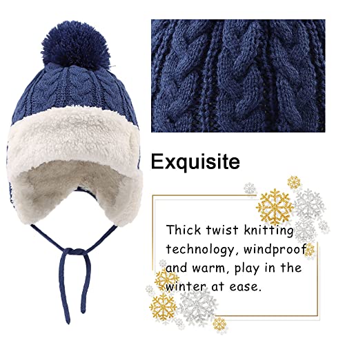 Peecabe Winter Kids Beanie Hat Baby Knitted Hats Fleece Earflap Toddler Cap - color: Denim Blue, size: 6-24 Months