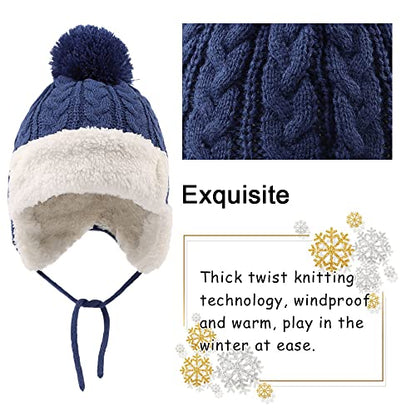 Peecabe Winter Kids Beanie Hat Baby Knitted Hats Fleece Earflap Toddler Cap - color: Denim Blue, size: 6-24 Months