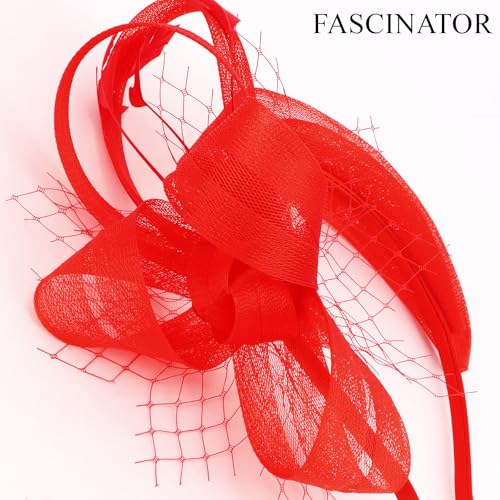 Fascinators Hats for Women, Fascinator Headband Tea Party Hat - color: Red