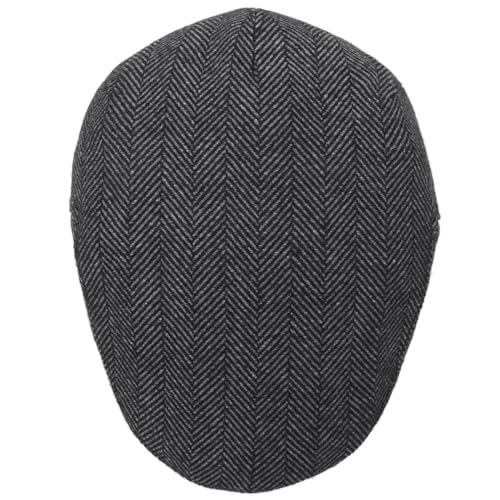 Men's Newsboy Cap with Earflaps Flat Ivy Caps Gatsby Golf Cabbie Hats - color: Grey Herringbone