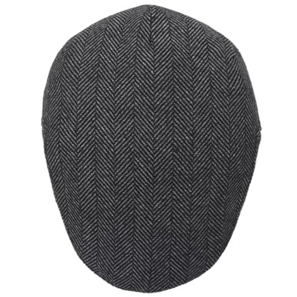 Men's Newsboy Cap with Earflaps Flat Ivy Caps Gatsby Golf Cabbie Hats - color: Grey Herringbone