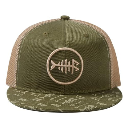 BASSDASH Flat Brim Trucker Cap Adjustable Snapback Hat Mesh Back for Men Women - color: Army Green