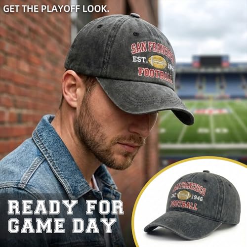 Football Hat for Men Women, Vintage Washed Embroidered City Dad Cap, Adjustable Baseball Cap for Game Day Fans - color: G-san Francisco