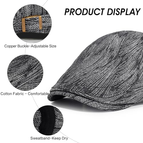 2Pcs Men's Newsboy Cap Cotton Flat Ivy Gatsby Driving Hat - color: Nz1-black+deepblue
