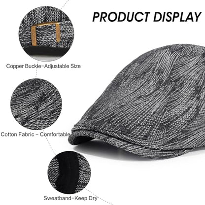 2Pcs Men's Newsboy Cap Cotton Flat Ivy Gatsby Driving Hat - color: Nz1-black+deepblue