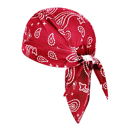 Greenery-GRE Head Tie Quick Drying Cycling Cap Headband Skull Beanie Bandana Do Rags Moisture Wicking Pirate Hat Helmet Liner - color: Red, Print Style