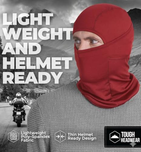 Tough Headwear Balaclava Ski Mask - Breathable Face Mask for Men - Flexible Hinge Full Face Cover - Windproof Motorcycle Gear - color: Red