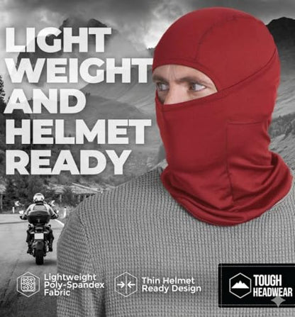 Tough Headwear Balaclava Ski Mask - Breathable Face Mask for Men - Flexible Hinge Full Face Cover - Windproof Motorcycle Gear - color: Red
