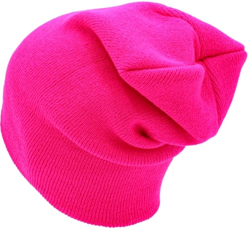 KBETHOS Made in USA Classic Men's Women's Cuffed Folded Acrylic Knit Beanie Hat Solid Unisex Cold - color: 5. Hot Pink Solid Long Beanie