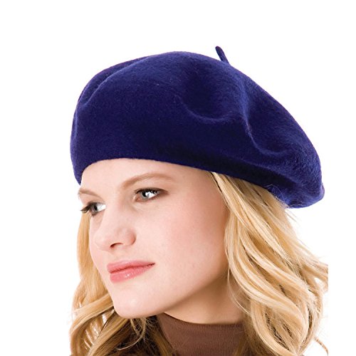French Beret - Wool Solid Color Womens Beanie Cap Hat - color: Blue