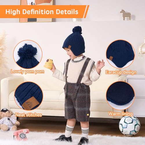 Moon Kitty Baby Boys Hats Toddler Beanies for Boys Winter Fleece Winter Hat Boys - color: Navy, size: 6-12 Months