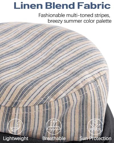 Women Linen Blend Newsboy Hat Lightweight Breathable Flat Top Summer Cap - color: Black