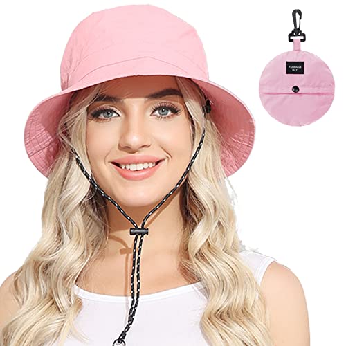 Packable Bucket Hat for Women Waterproof UV Protection Sun Hat - color: Pink