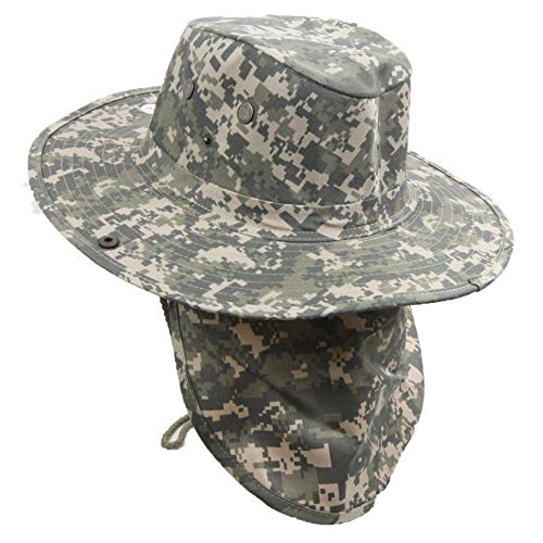 Bucket Sun Flap Hat Cap Fishing Hiking Army Military Snap Brim Neck Cover - color: Digital Olive Camo, size: Medium