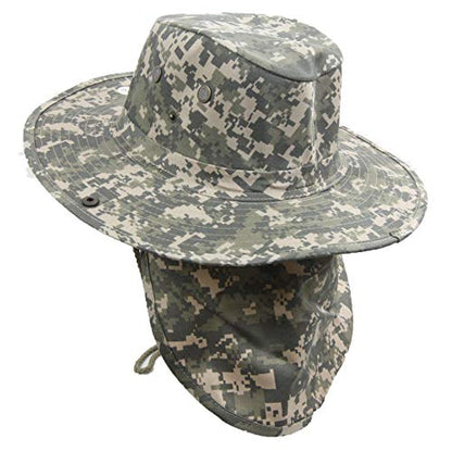 Bucket Sun Flap Hat Cap Fishing Hiking Army Military Snap Brim Neck Cover - color: Digital Olive Camo, size: Medium