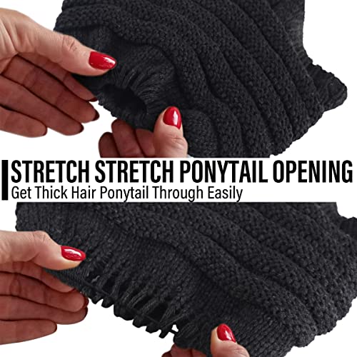 Women's BeanieTail Warm Knit Hat Messy High Bun Ponytail Visor Beanie Cap - color: A-dark Grey, size: Medium