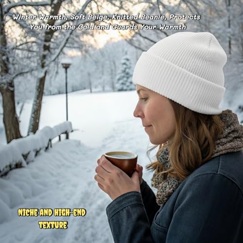 Beanie for Men and Women Beanie Hat Soft Winter Beanies Skull Caps Flanged Brimless Hat, Soft Plain Knit Hats - color: White