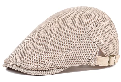 DIYDECAL Mens Breathable Mesh Summer Hat Adjustable Newsboy Beret Ivy Cap Cabbie Flat Cap - color: Beige